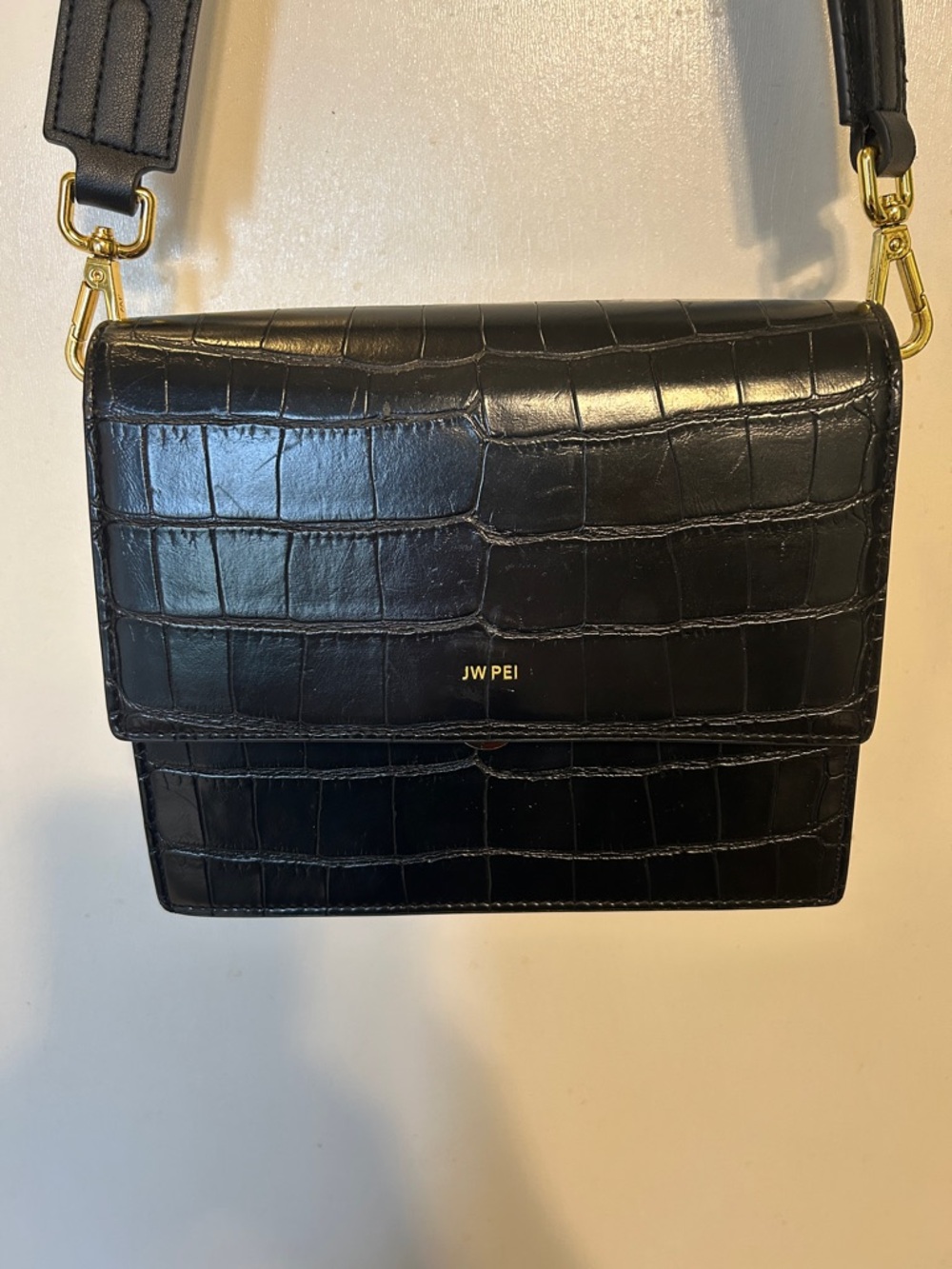 JW PEI Black Croc-Embossed Shoulder Bag